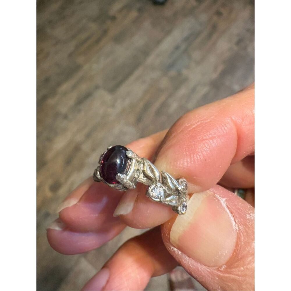 Garnet and Sterling Silver Ring, size 7, NEW, Artisan, 7 stones, Handmade